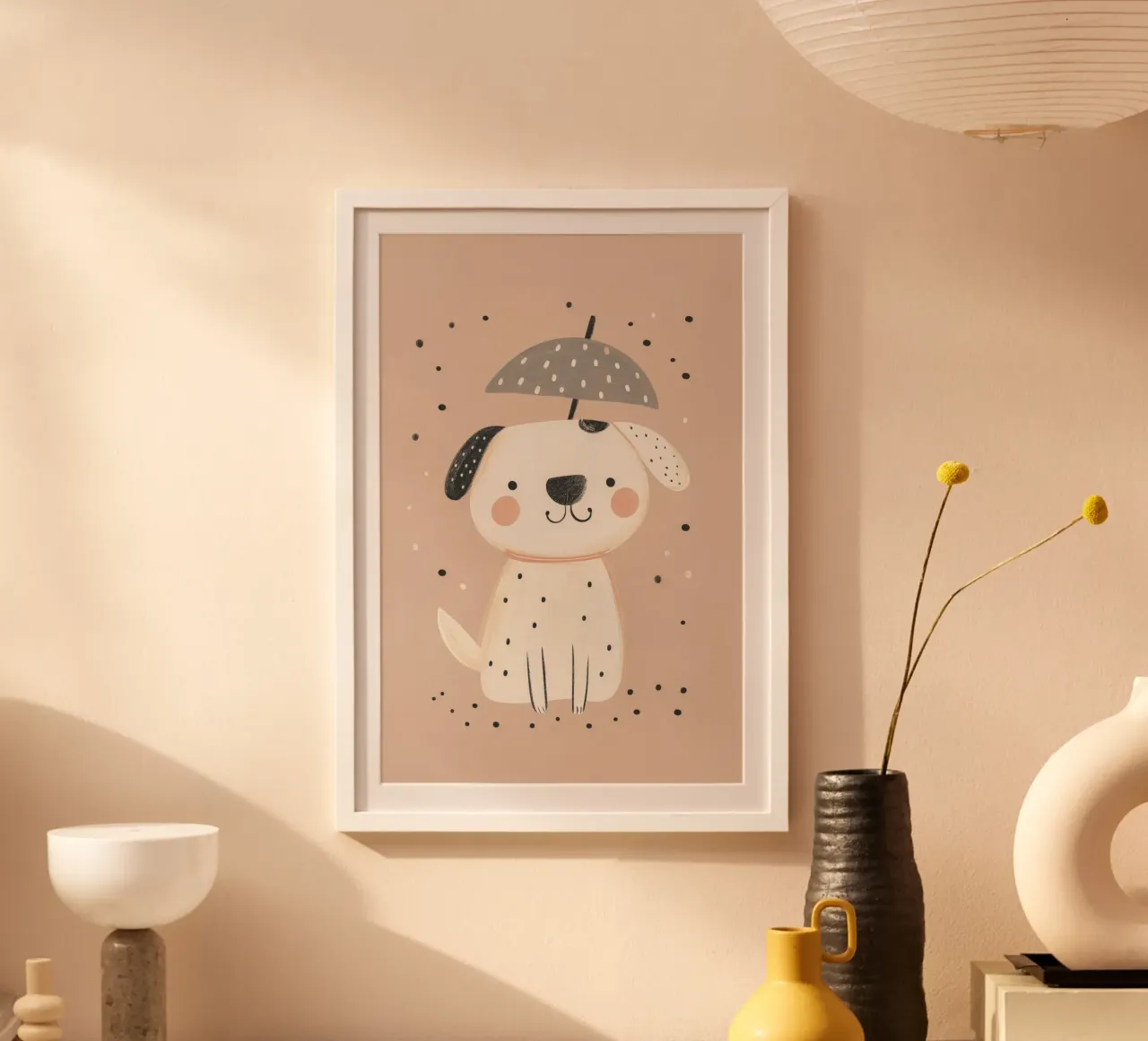 Arte da parete per bambini, illustrazione di un cucciolo carino, stanza dei bambini poster con telaio in plastica da Little Lola