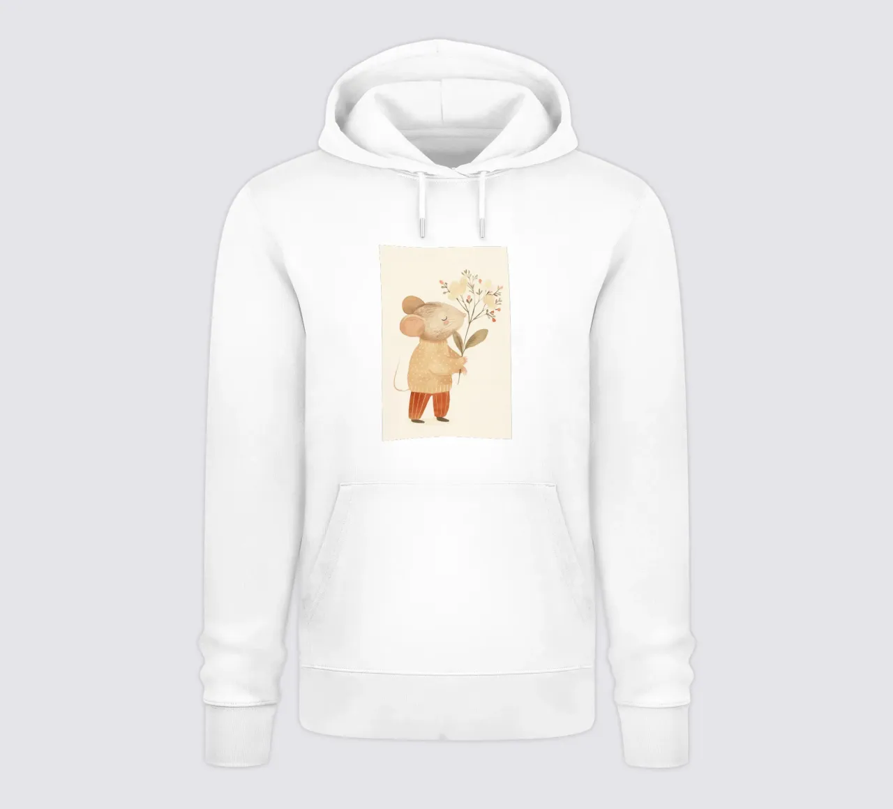 Topo acquerellato con fiori in mano, stampa per bambini in cameretta felpa con cappuccio da Little Lola