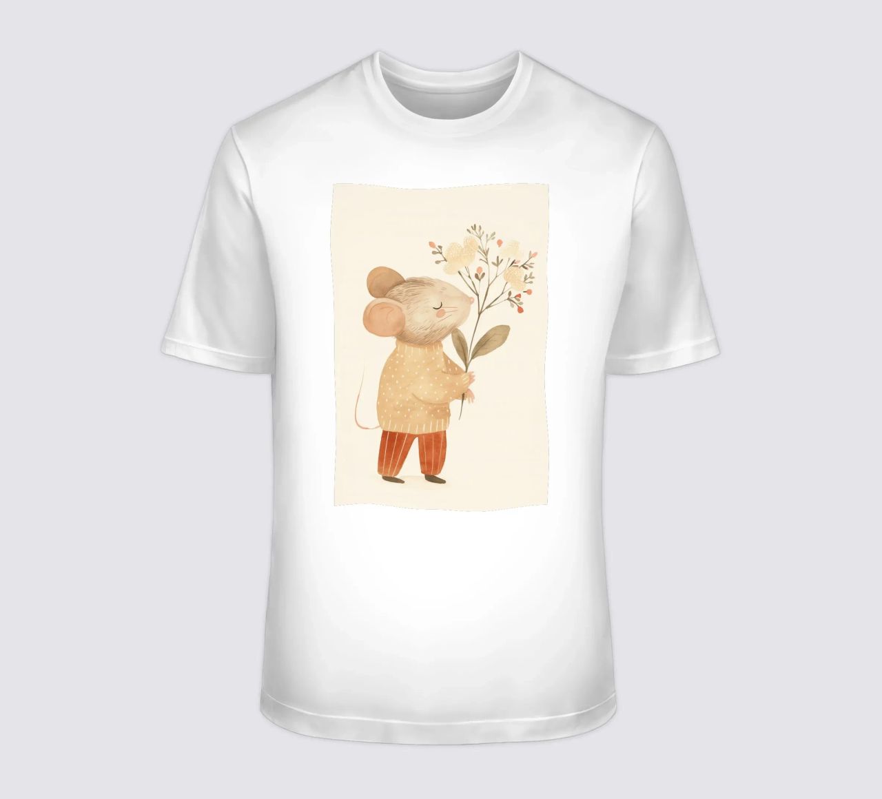Aquarell Maus hält Blumen, Kinderzimmer Druck T-Shirt von Little Lola