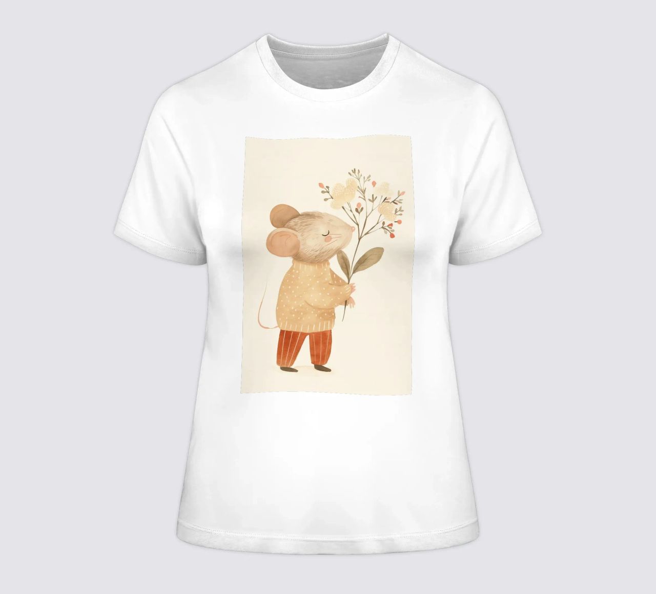 Aquarell Maus hält Blumen, Kinderzimmer Druck Frauen T-Shirt von Little Lola