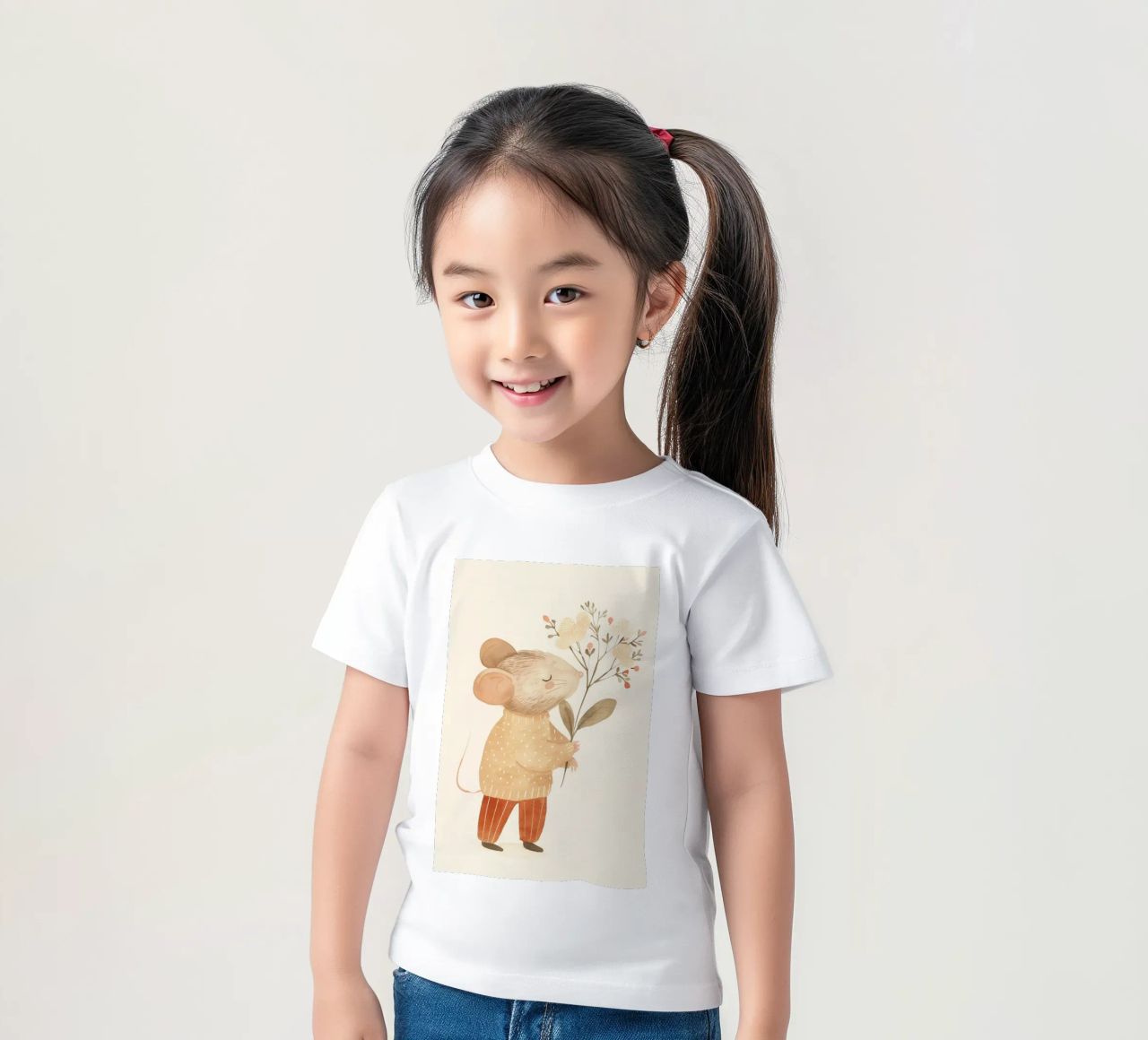 Aquarell Maus hält Blumen, Kinderzimmer Druck Kinder T-Shirt von Little Lola