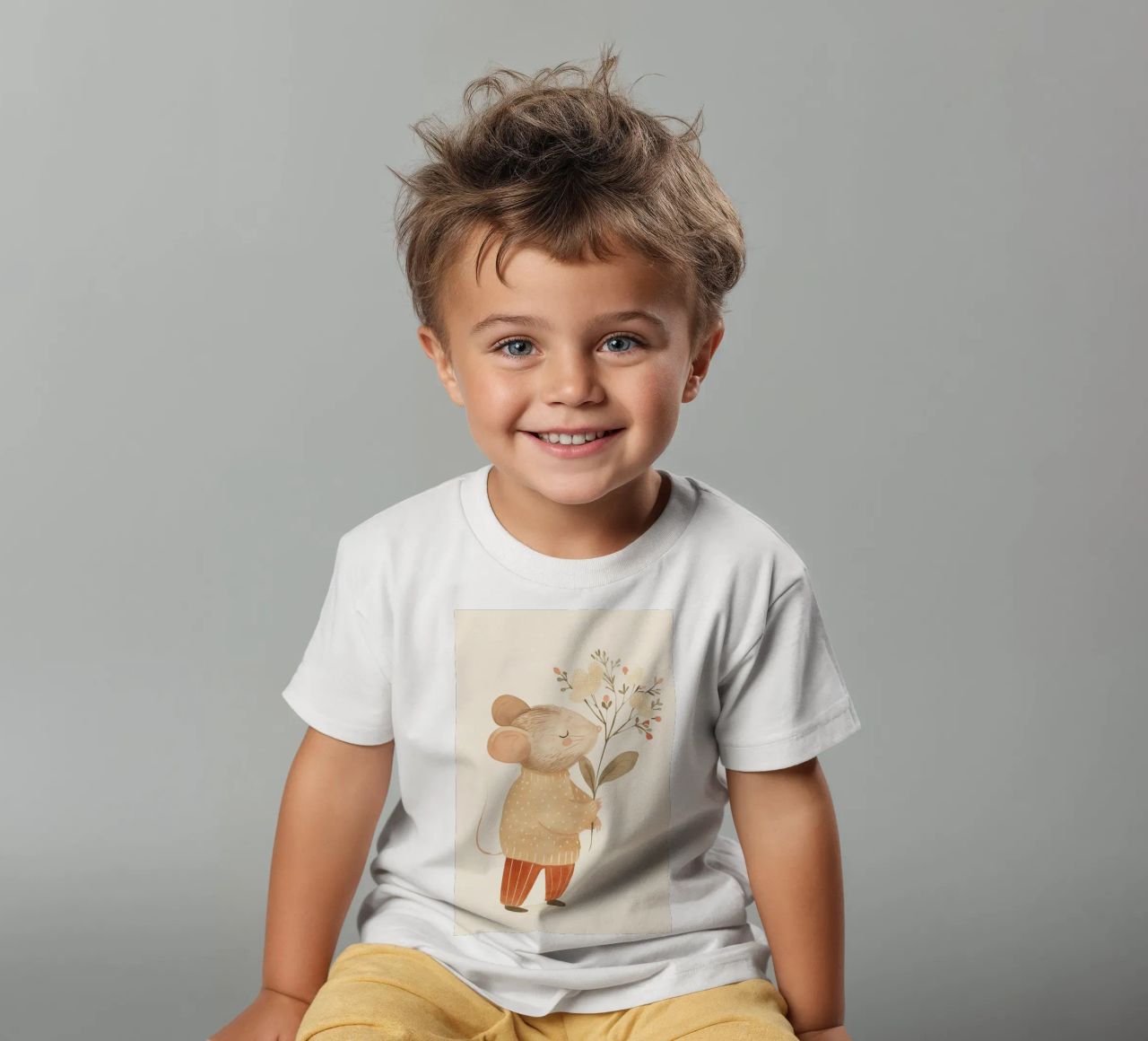 Aquarell Maus hält Blumen, Kinderzimmer Druck Kinder T-Shirt von Little Lola