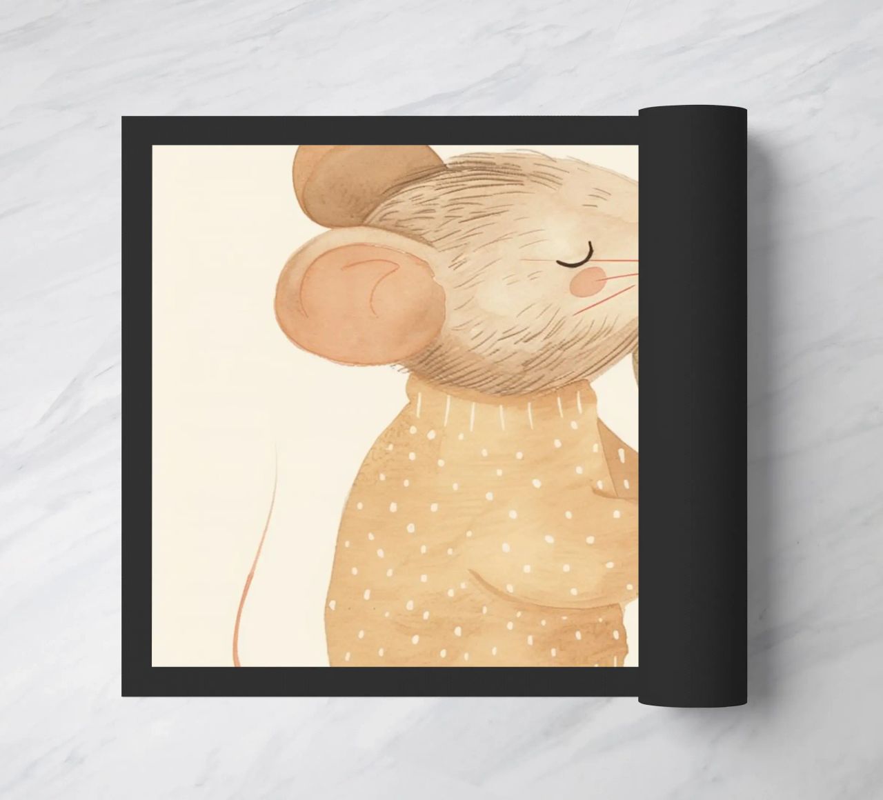 Aquarell Maus hält Blumen, Kinderzimmer Druck Fußmatte von Little Lola
