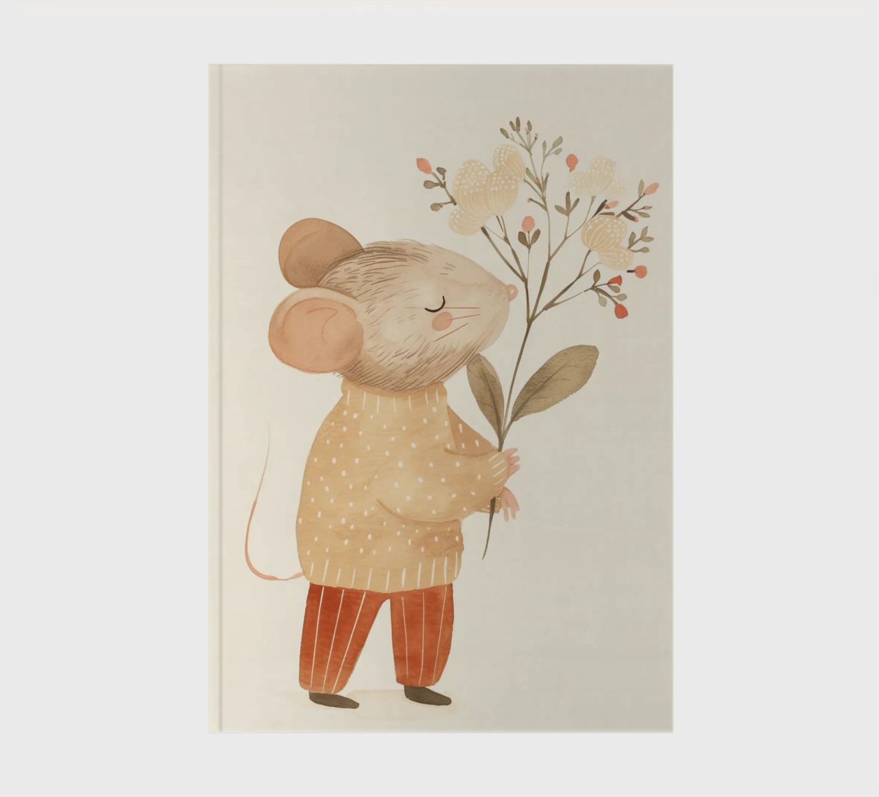 Aquarell Maus hält Blumen, Kinderzimmer Druck Notizbuch von Little Lola