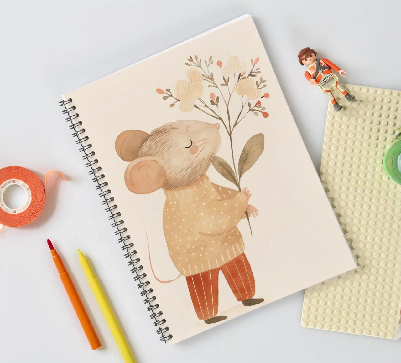 Aquarell Maus hält Blumen, Kinderzimmer Druck Ringbuch von Little Lola