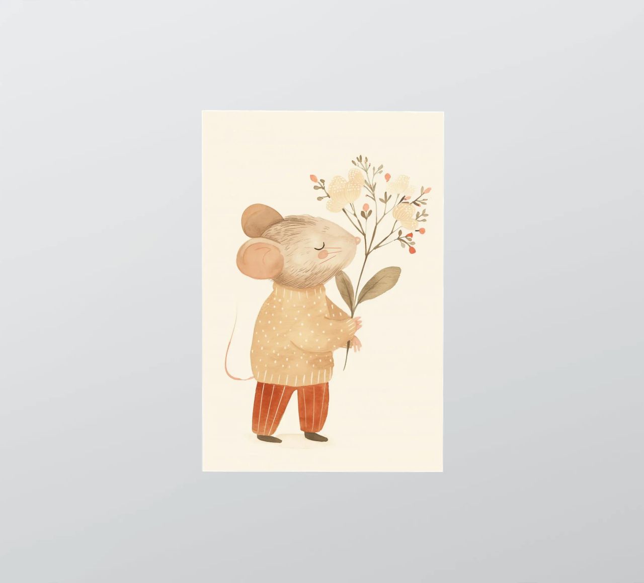 Aquarell Maus hält Blumen, Kinderzimmer Druck Sticker von Little Lola
