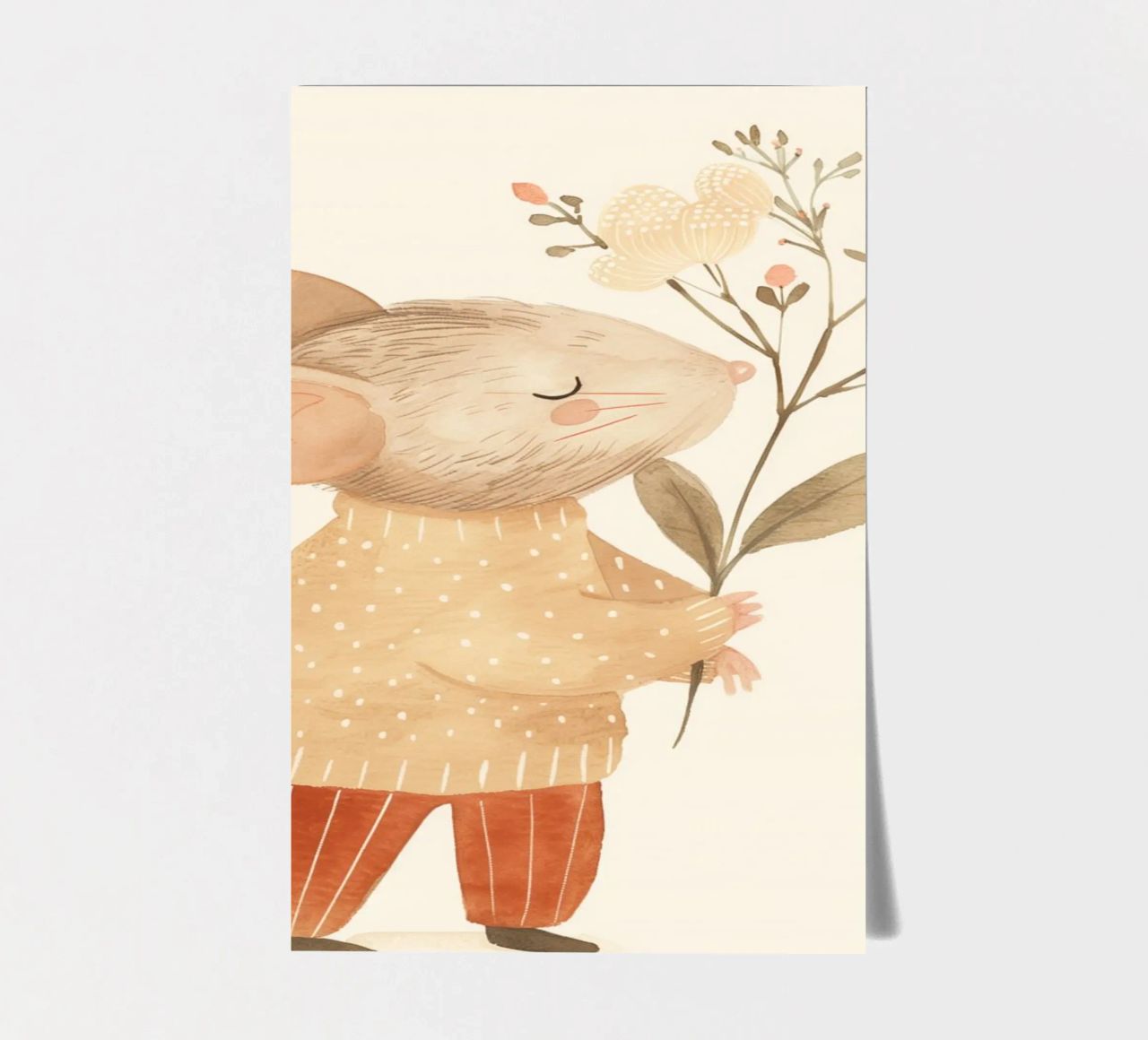 Aquarell Maus hält Blumen, Kinderzimmer Druck Stickerbogen von Little Lola