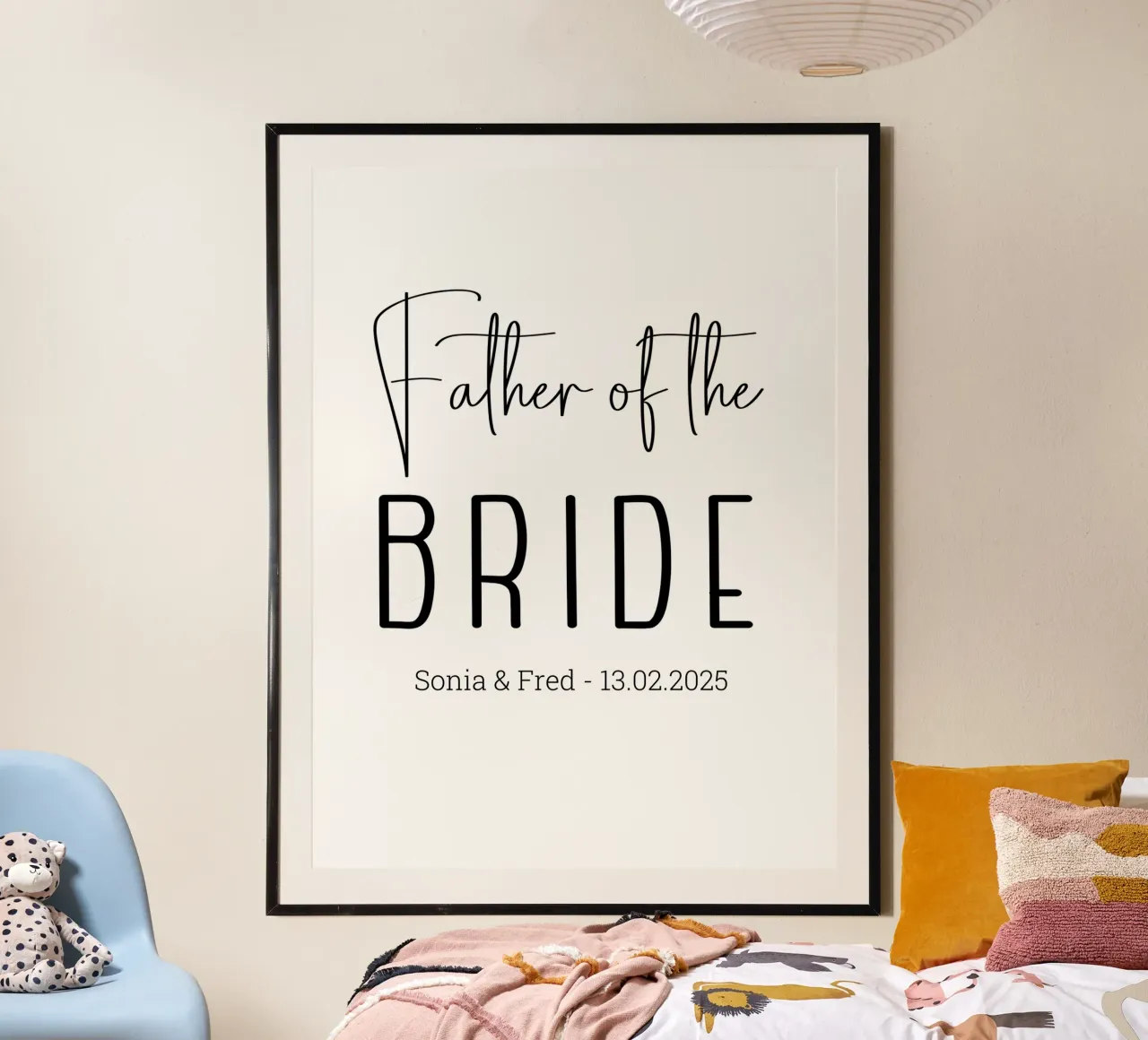 Gepersonaliseerd huwelijksgeschenk op maat voor de vader van de bruid poster met kunststof frame van Personalized Art