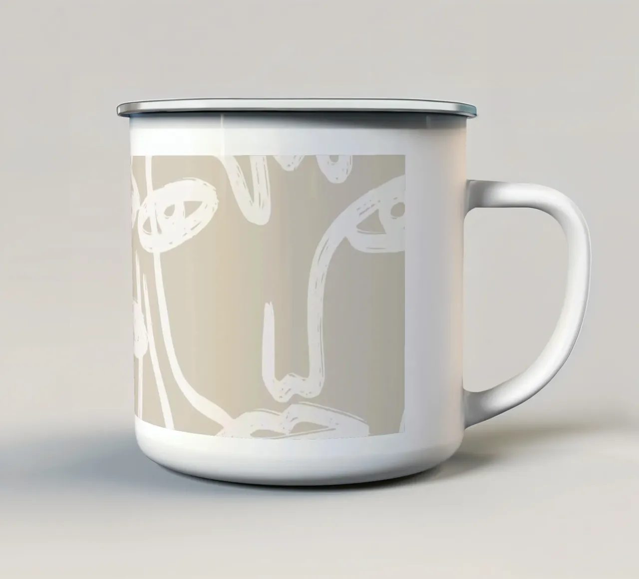 Beige Faces enamel mug by ni-ja artboutique
