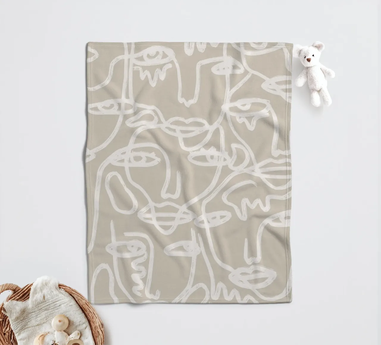 Beige Faces fleecedeken van ni-ja artboutique