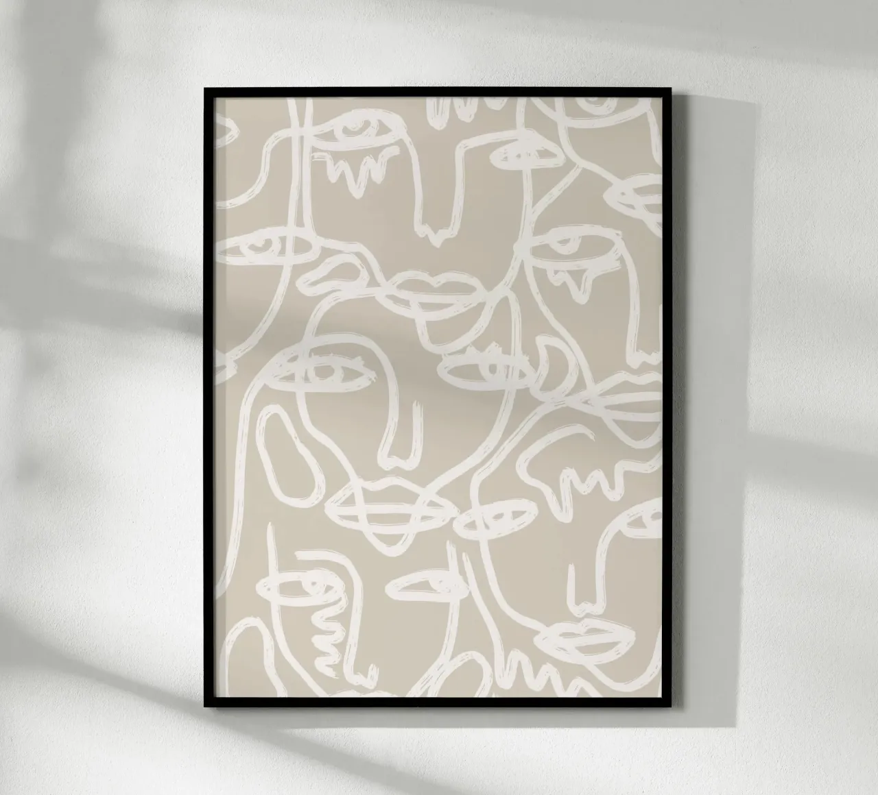 Beige Faces poster with plastic frame by ni-ja artboutique