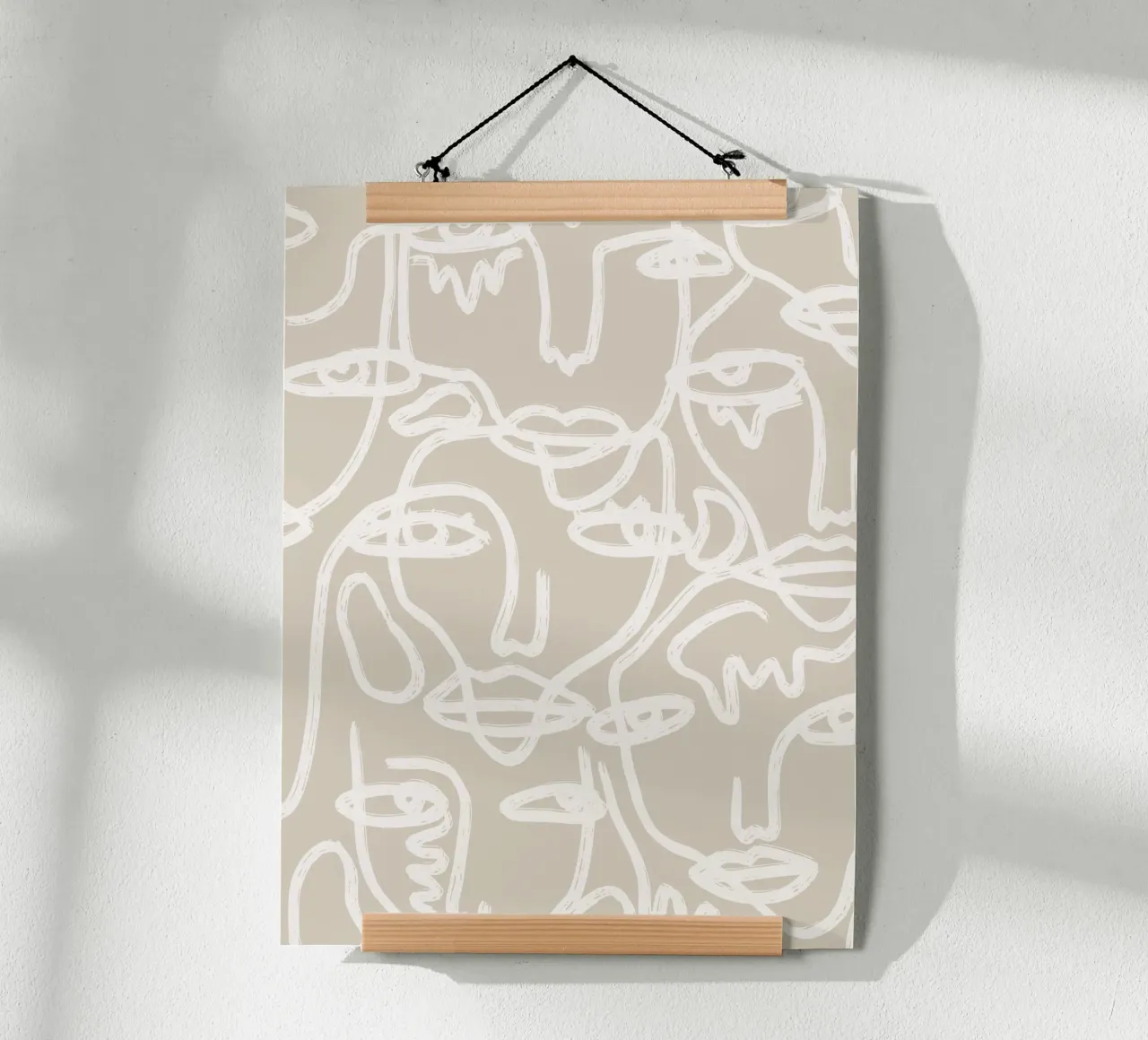 Beige Faces poster with plastic frame by ni-ja artboutique
