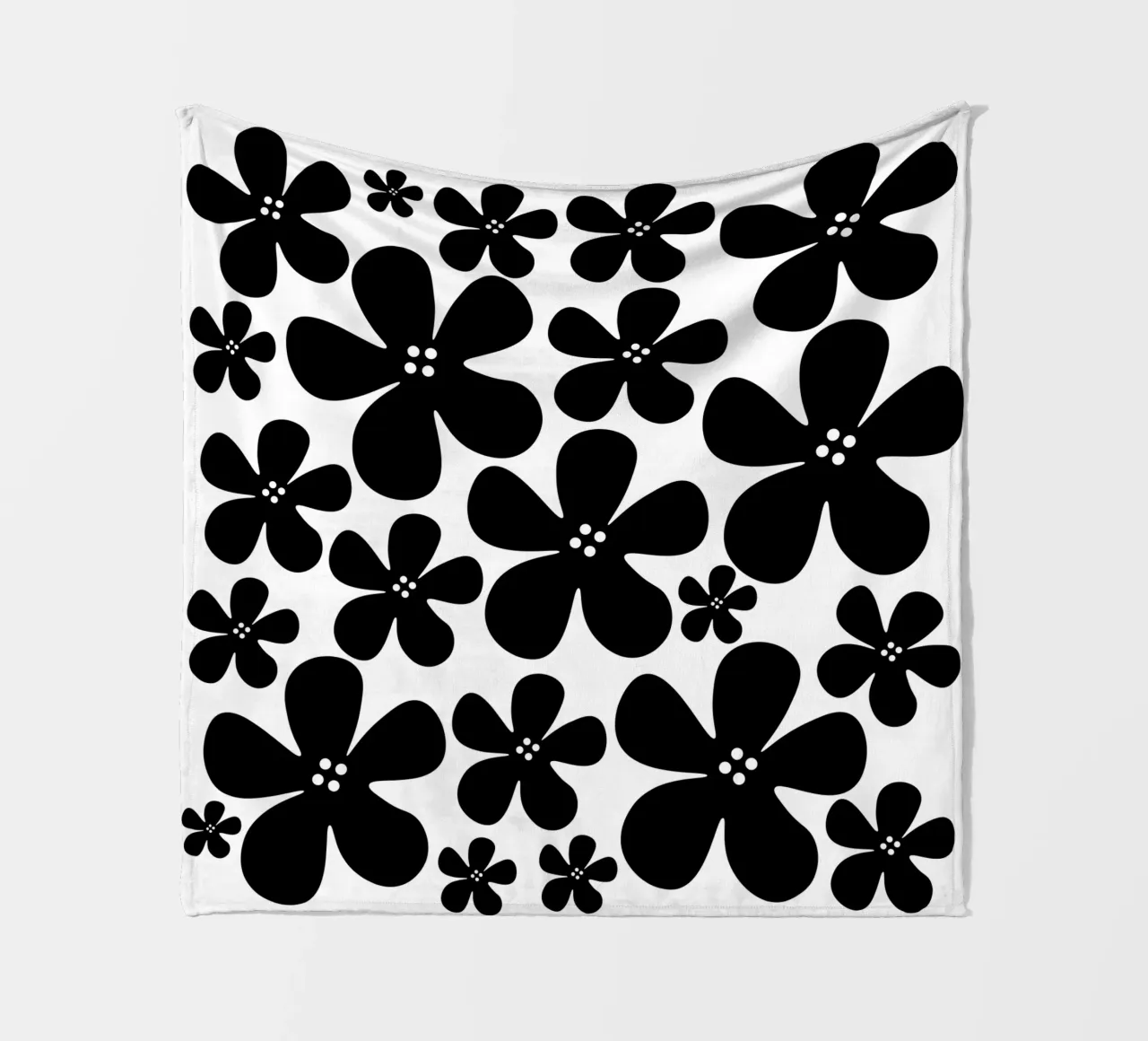 Black flowers pattern coperta in pile da baobabprintstore