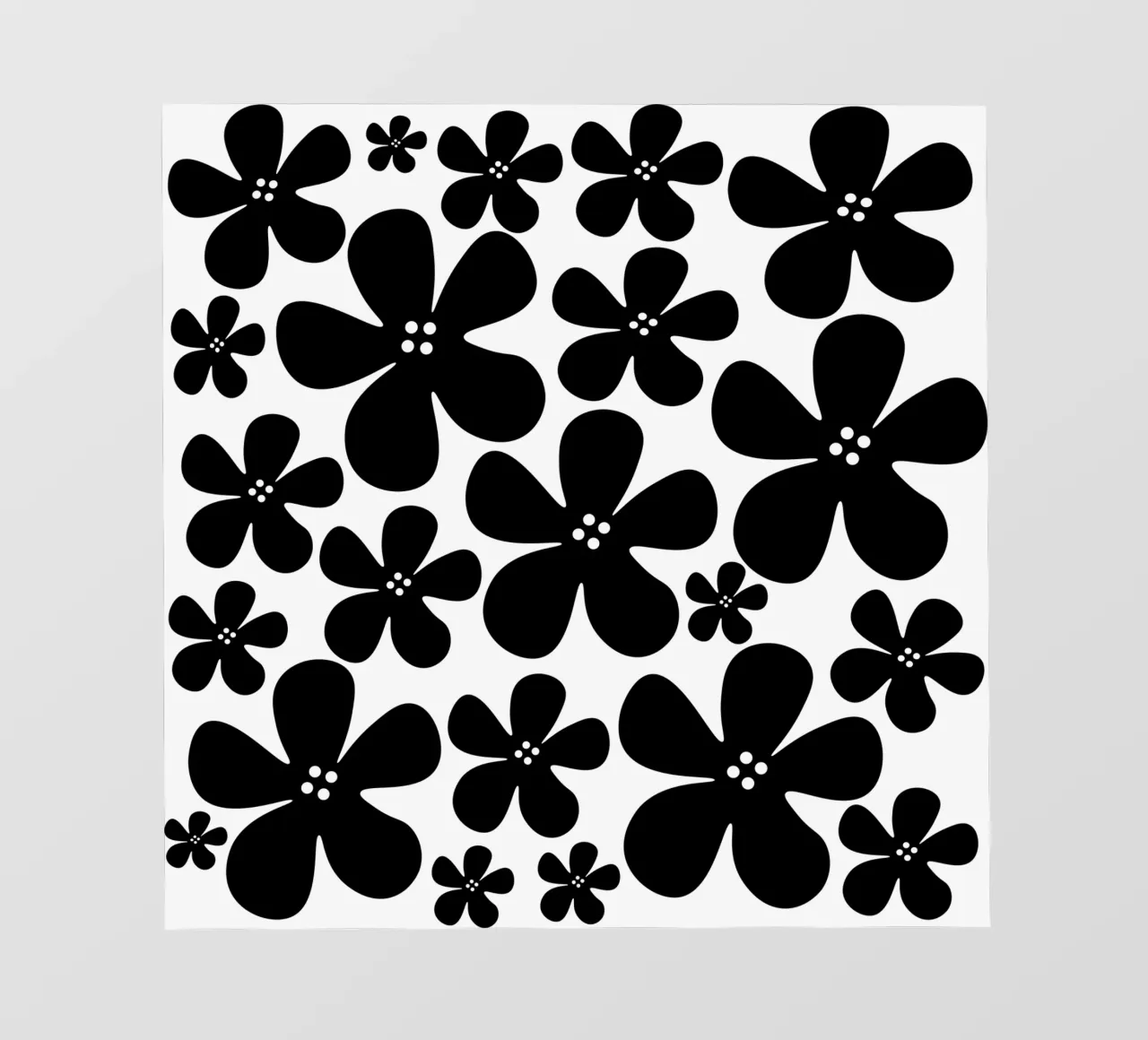 Black flowers pattern telo in pvc da baobabprintstore