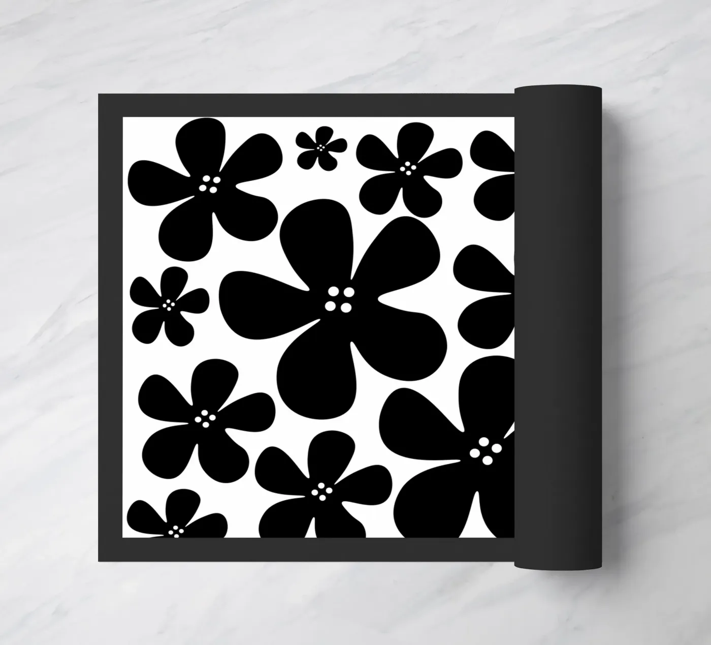 Black flowers pattern deurmat van baobabprintstore