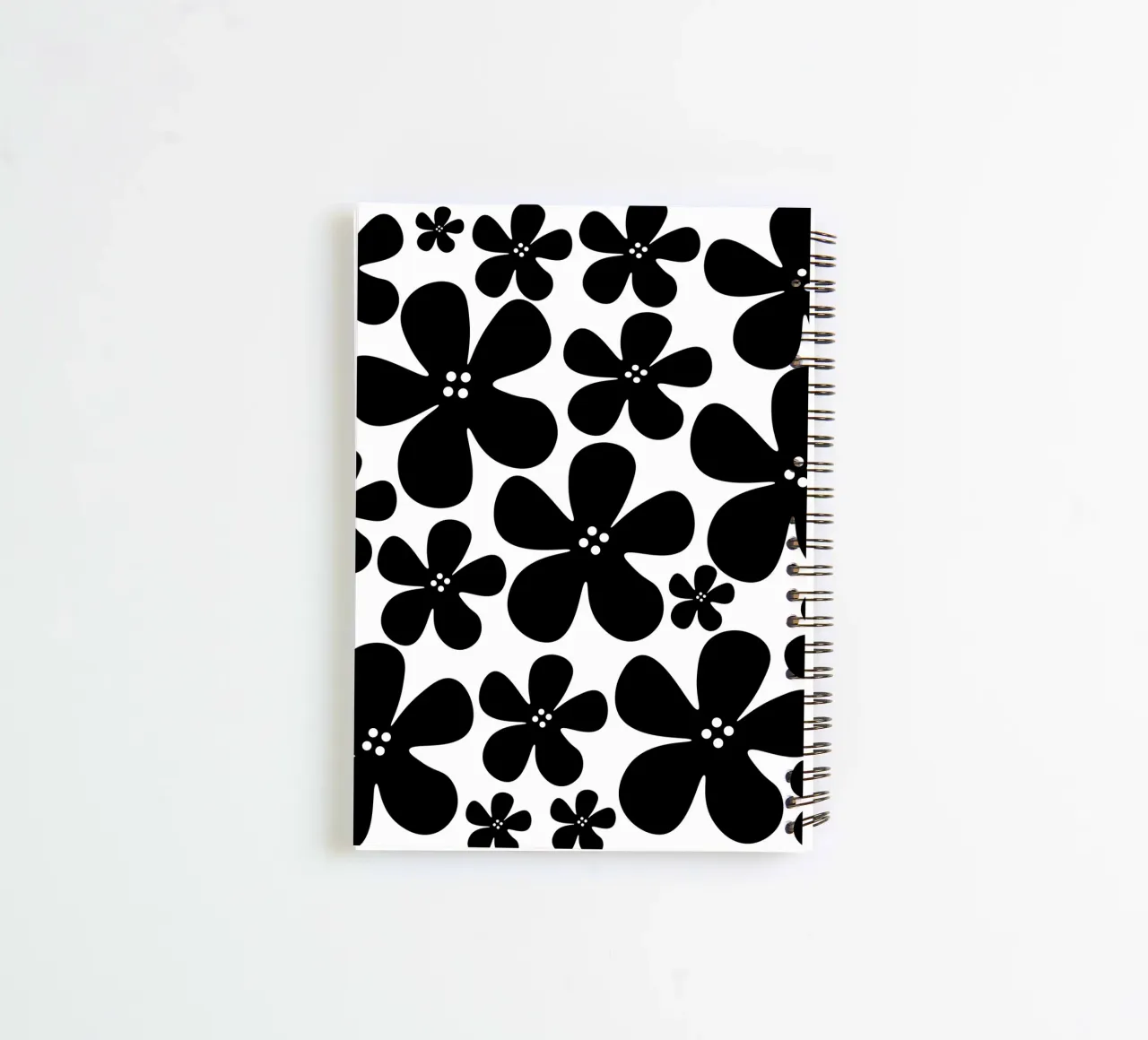 Black flowers pattern spiral notebook by baobabprintstore