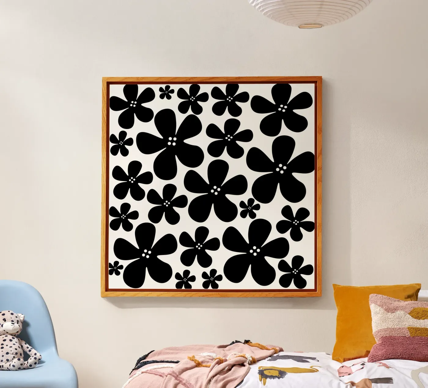 Black flowers pattern acrylic glass by baobabprintstore