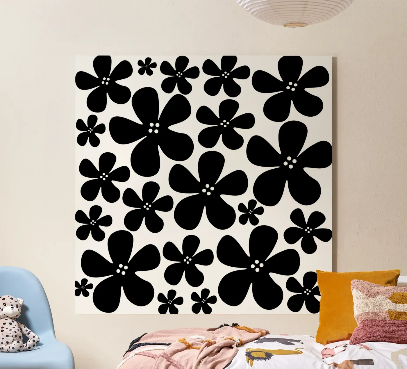 Black flowers pattern acrylic glass by baobabprintstore