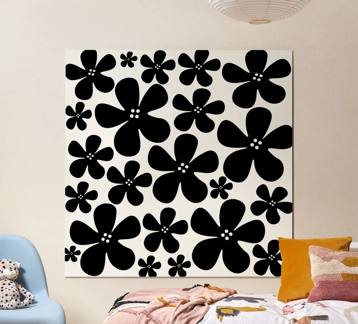 Black flowers pattern poster van baobabprintstore