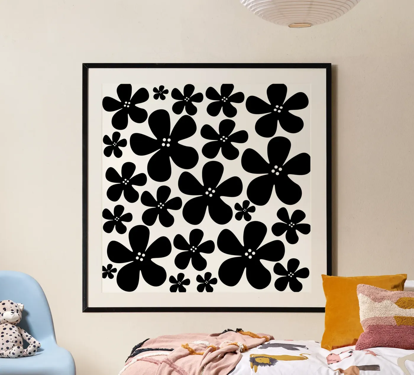 Black flowers pattern poster van baobabprintstore