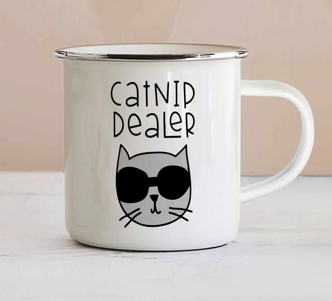 gatto divertente design artistico tazza in smalto da ririedis