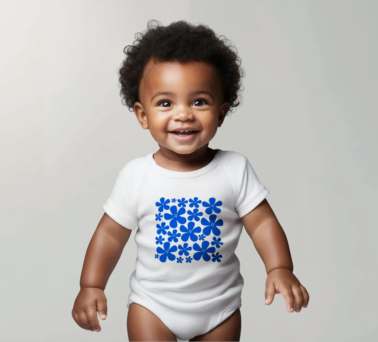 Blue flowers pattern body neonato maniche corte da baobabprintstore