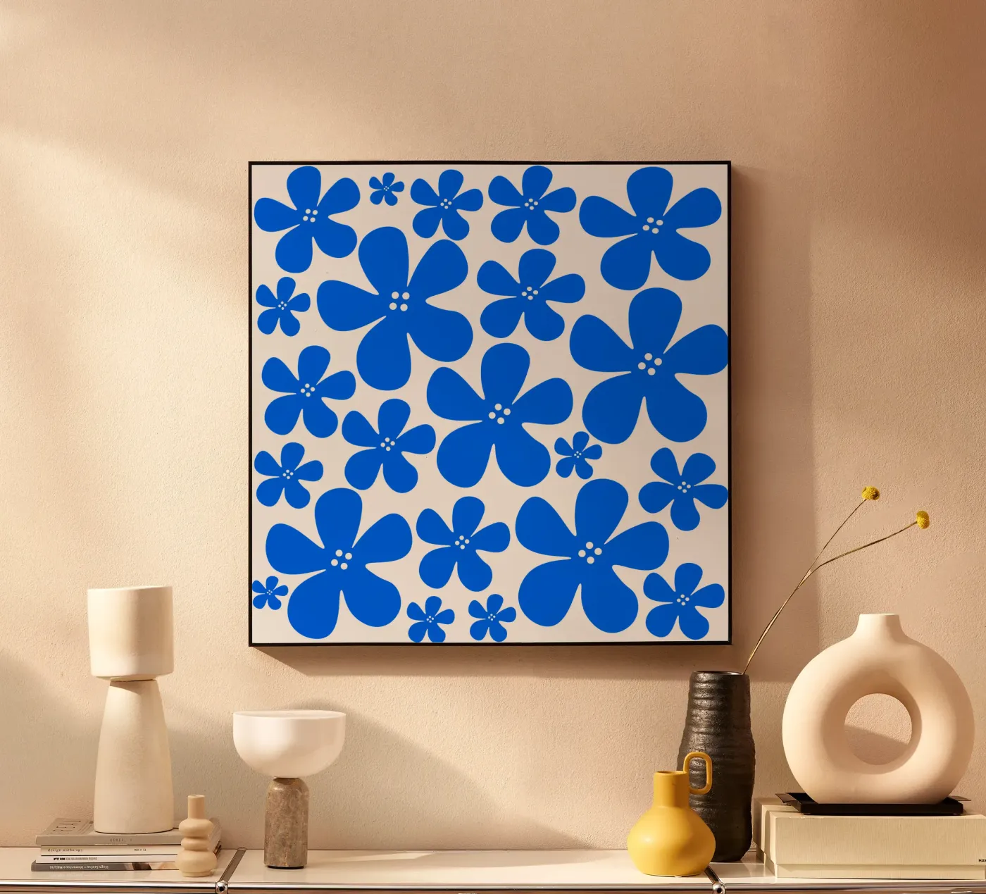 Blue flowers pattern alluminio dibond da baobabprintstore