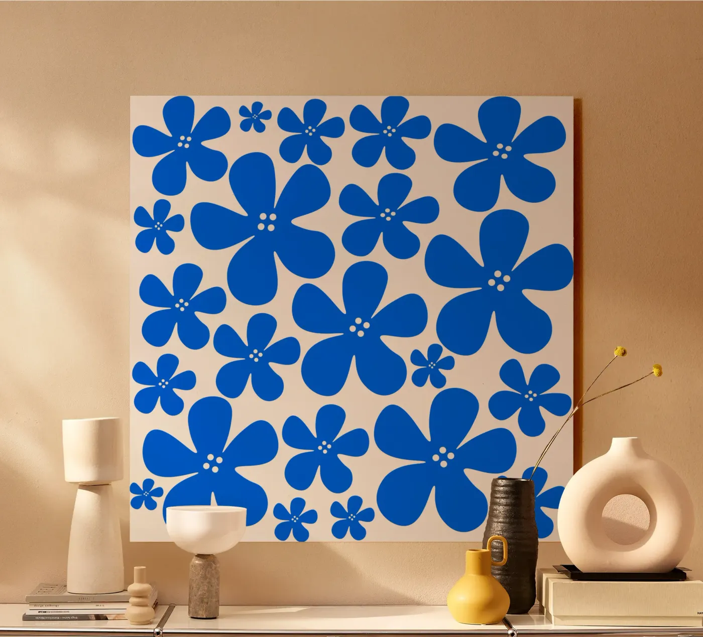 Blue flowers pattern alluminio dibond da baobabprintstore