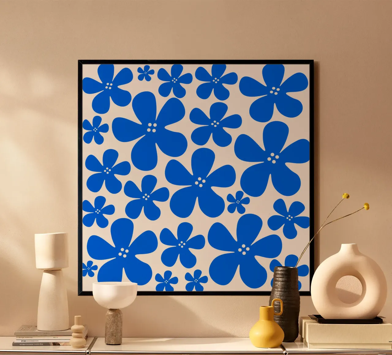 Blue flowers pattern poster da baobabprintstore