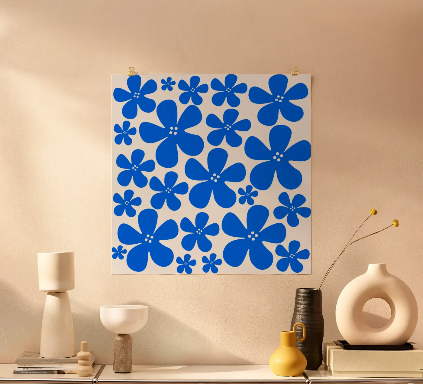 Blue flowers pattern poster da baobabprintstore
