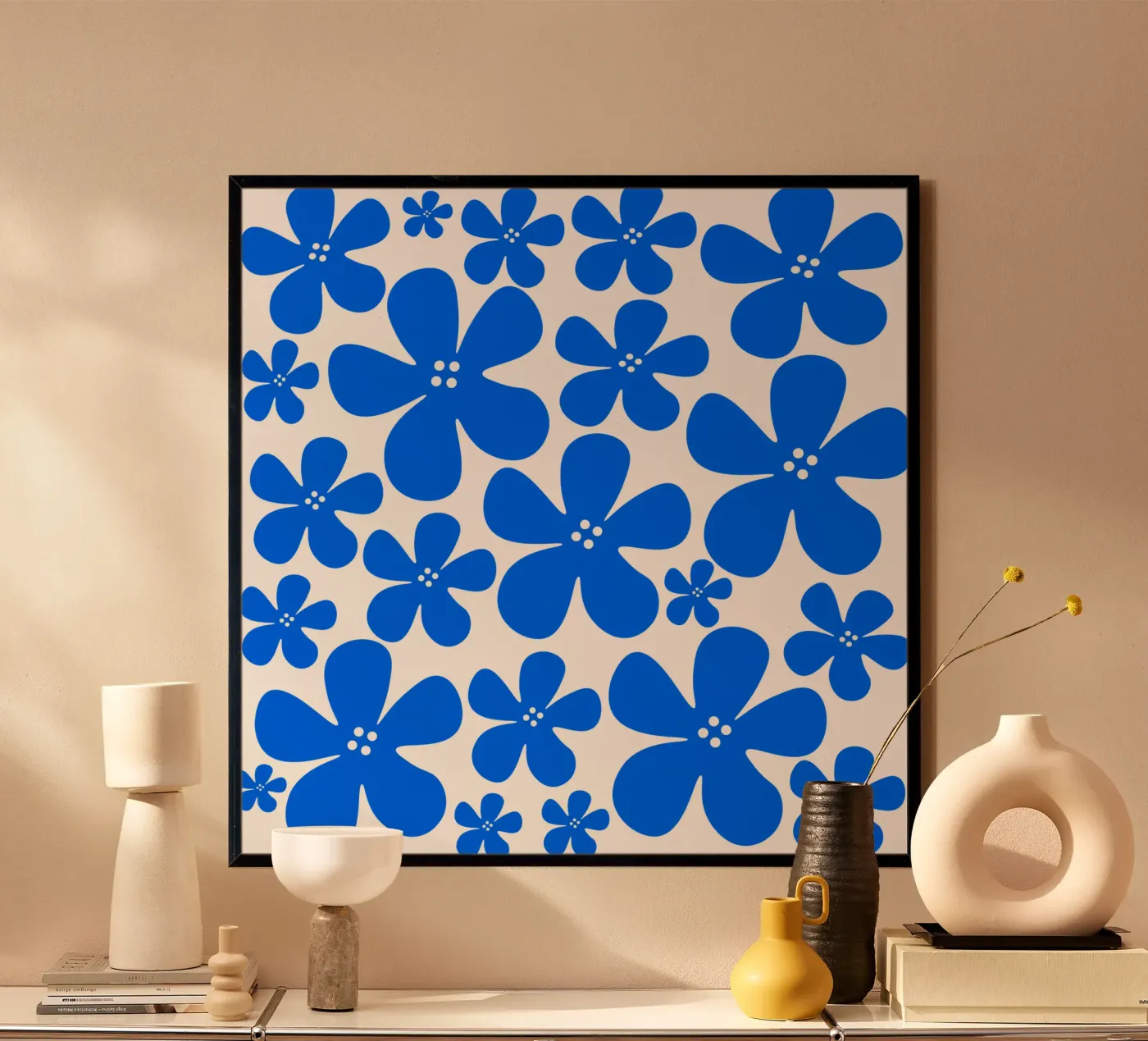Blue flowers pattern poster da baobabprintstore