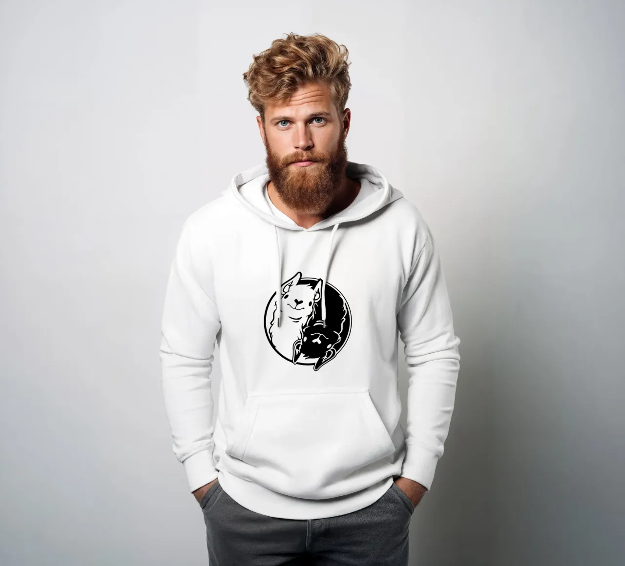 lama yin e yang divertente design d'arte felpa con cappuccio da ririedis
