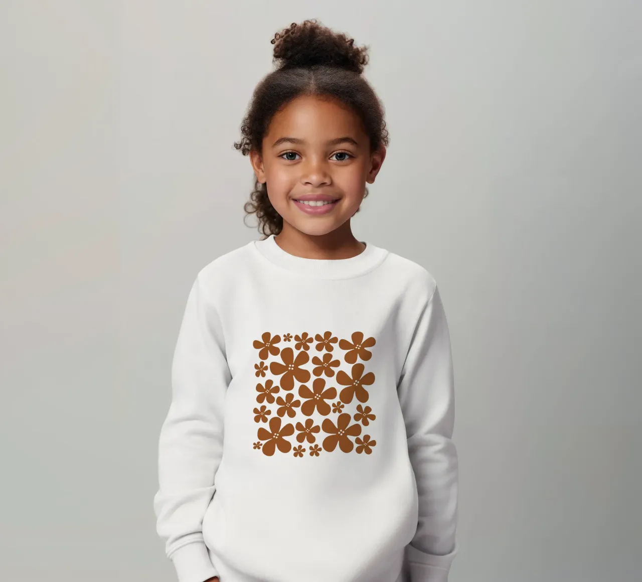 Brown flowers pattern felpa bambino da baobabprintstore