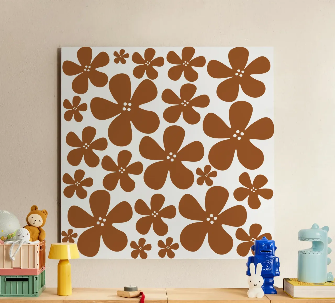 Brown flowers pattern alluminio dibond da baobabprintstore