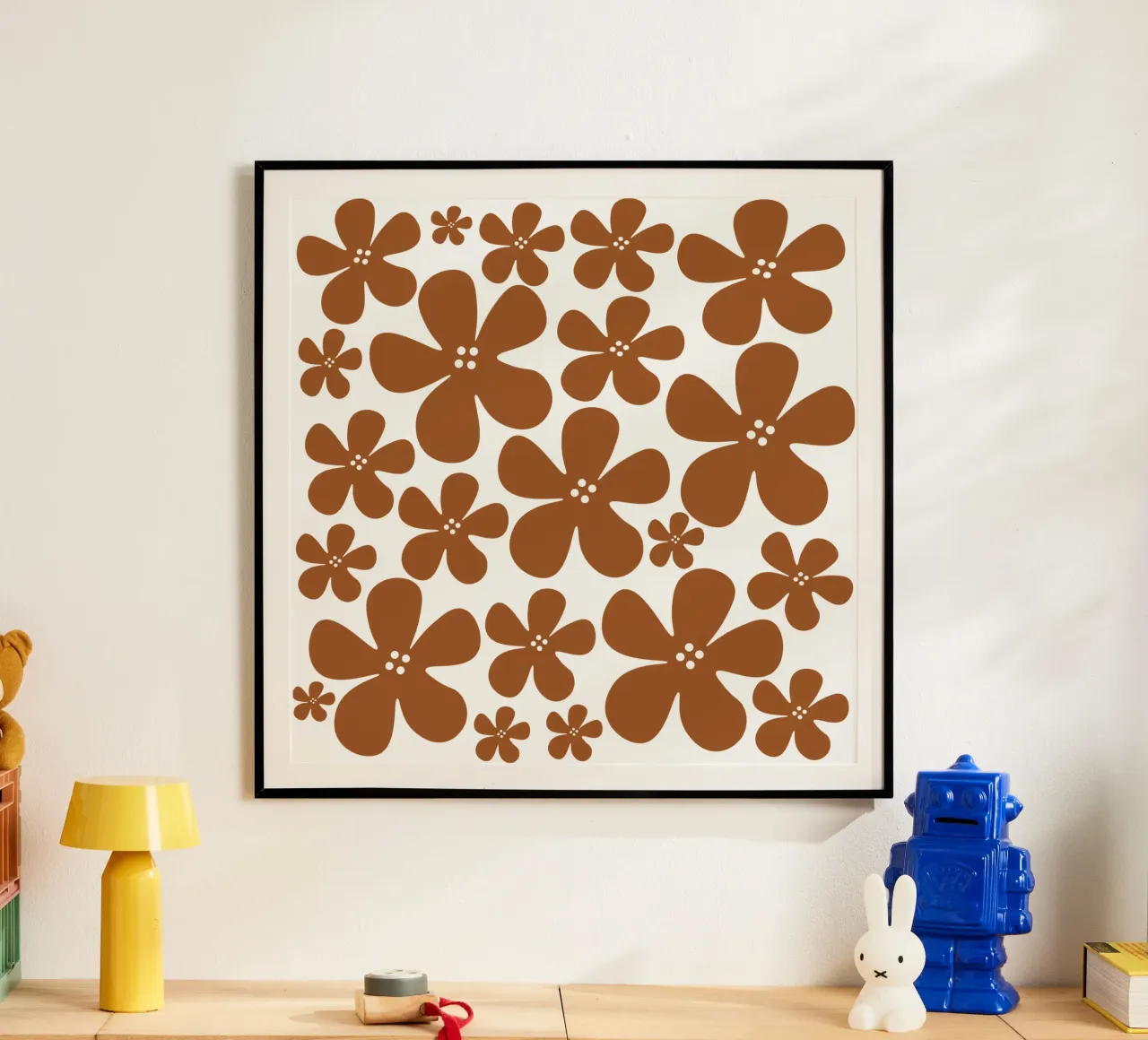 Brown flowers pattern poster da baobabprintstore
