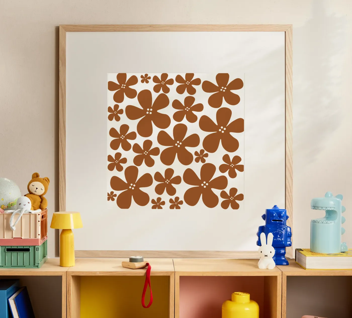 Brown flowers pattern Poster von baobabprintstore