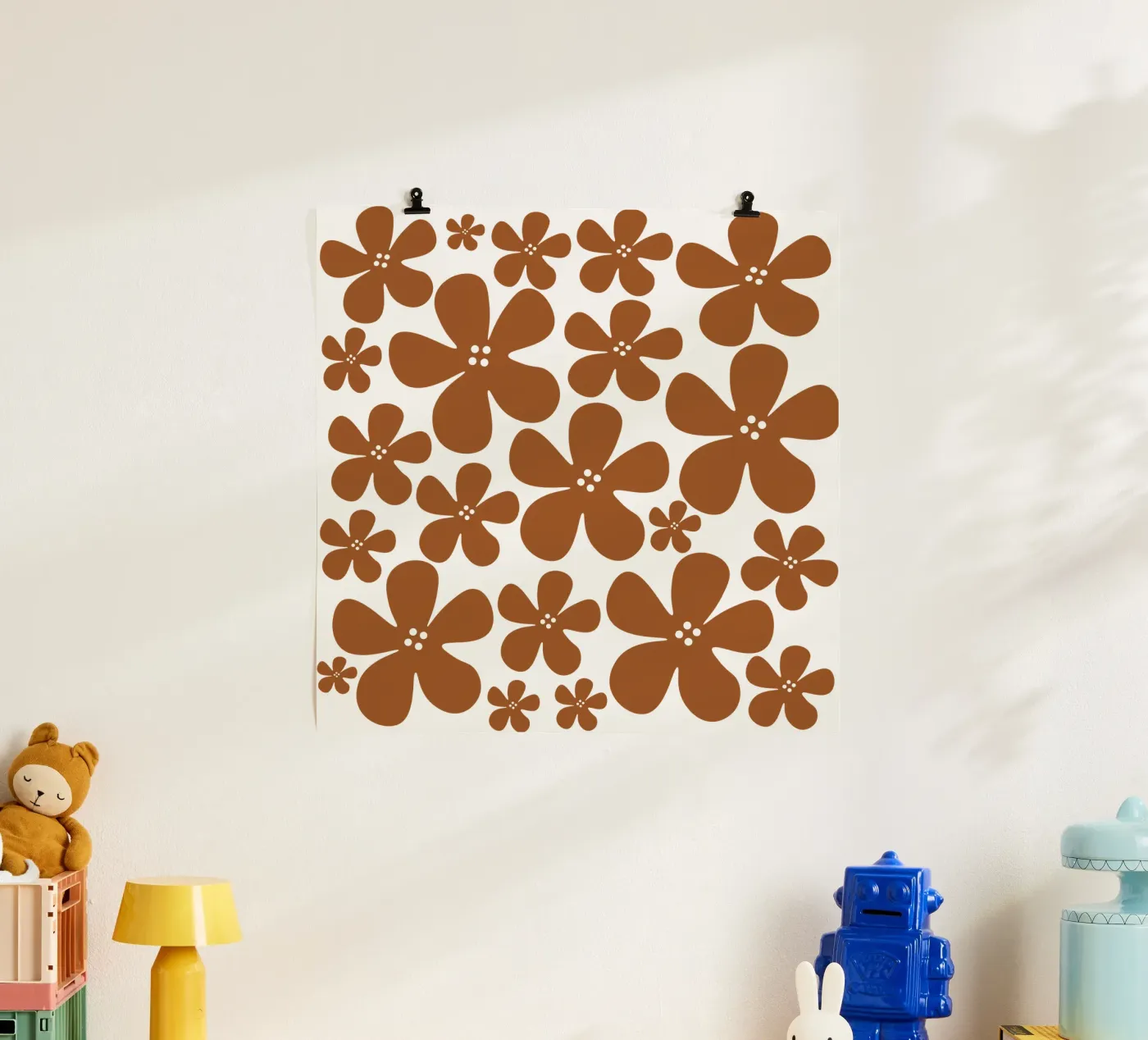 Brown flowers pattern Poster von baobabprintstore