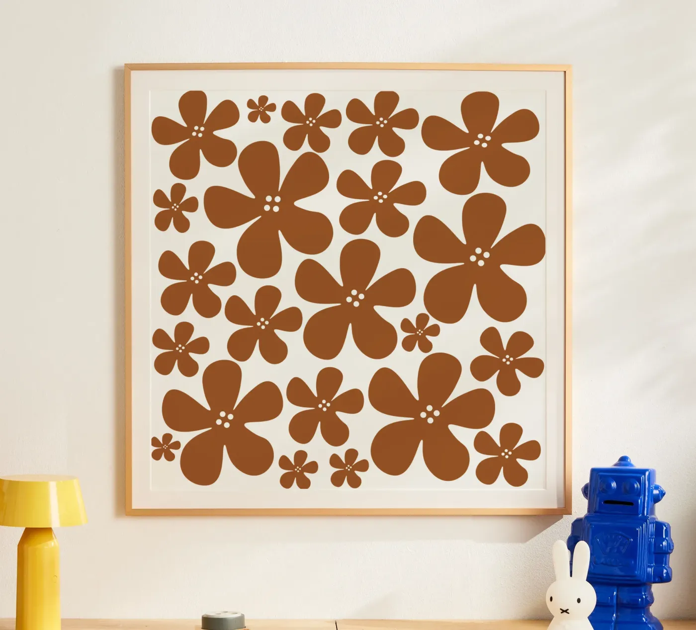 Brown flowers pattern Poster von baobabprintstore