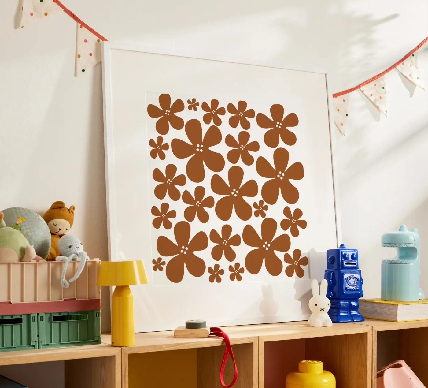 Brown flowers pattern Poster von baobabprintstore