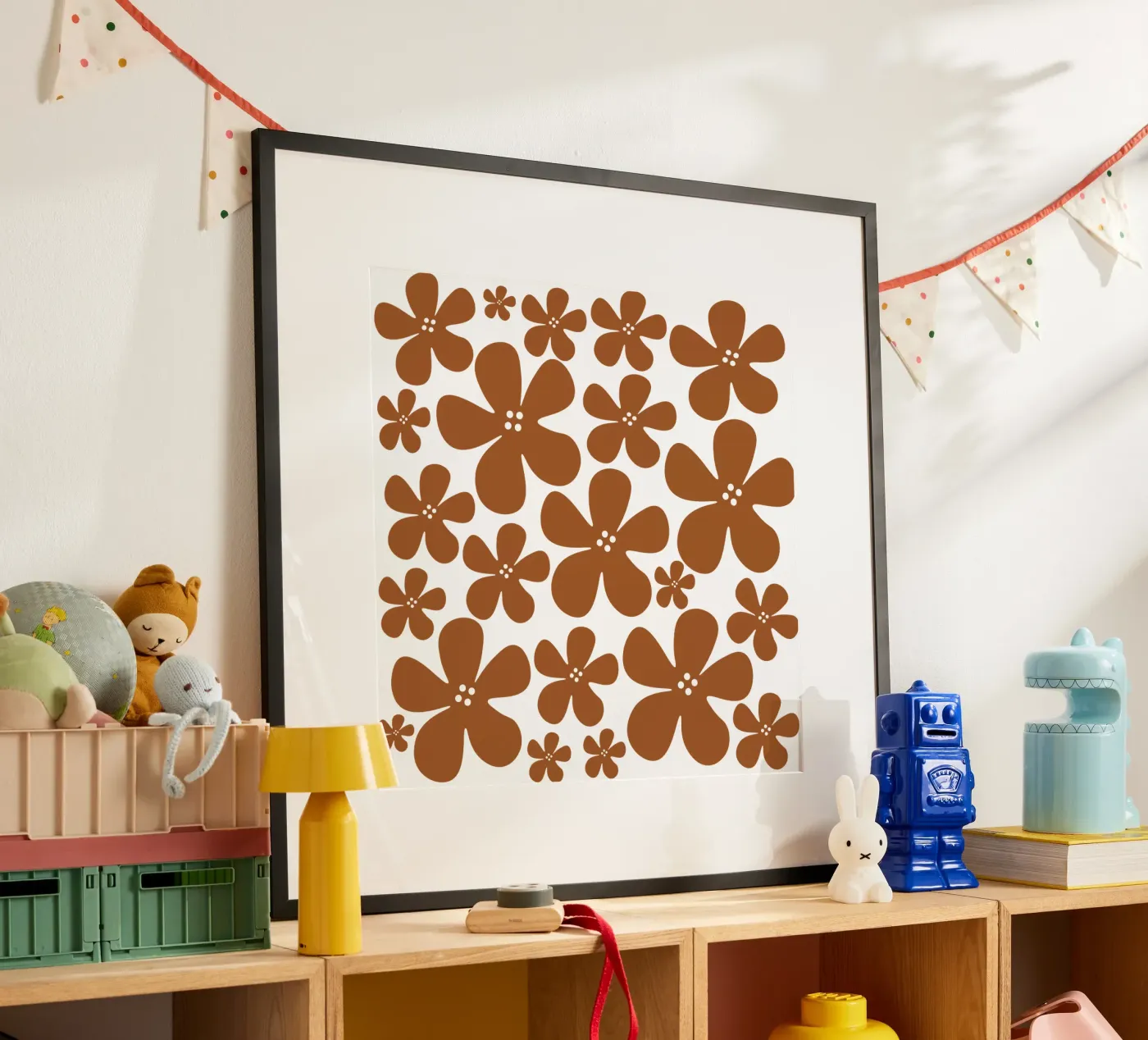 Brown flowers pattern Poster von baobabprintstore