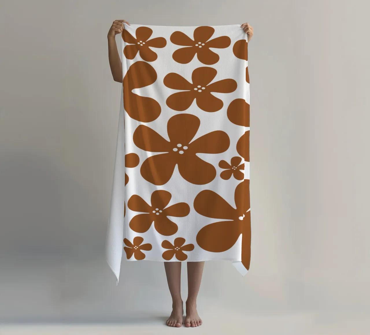 Brown flowers pattern telo mare da baobabprintstore