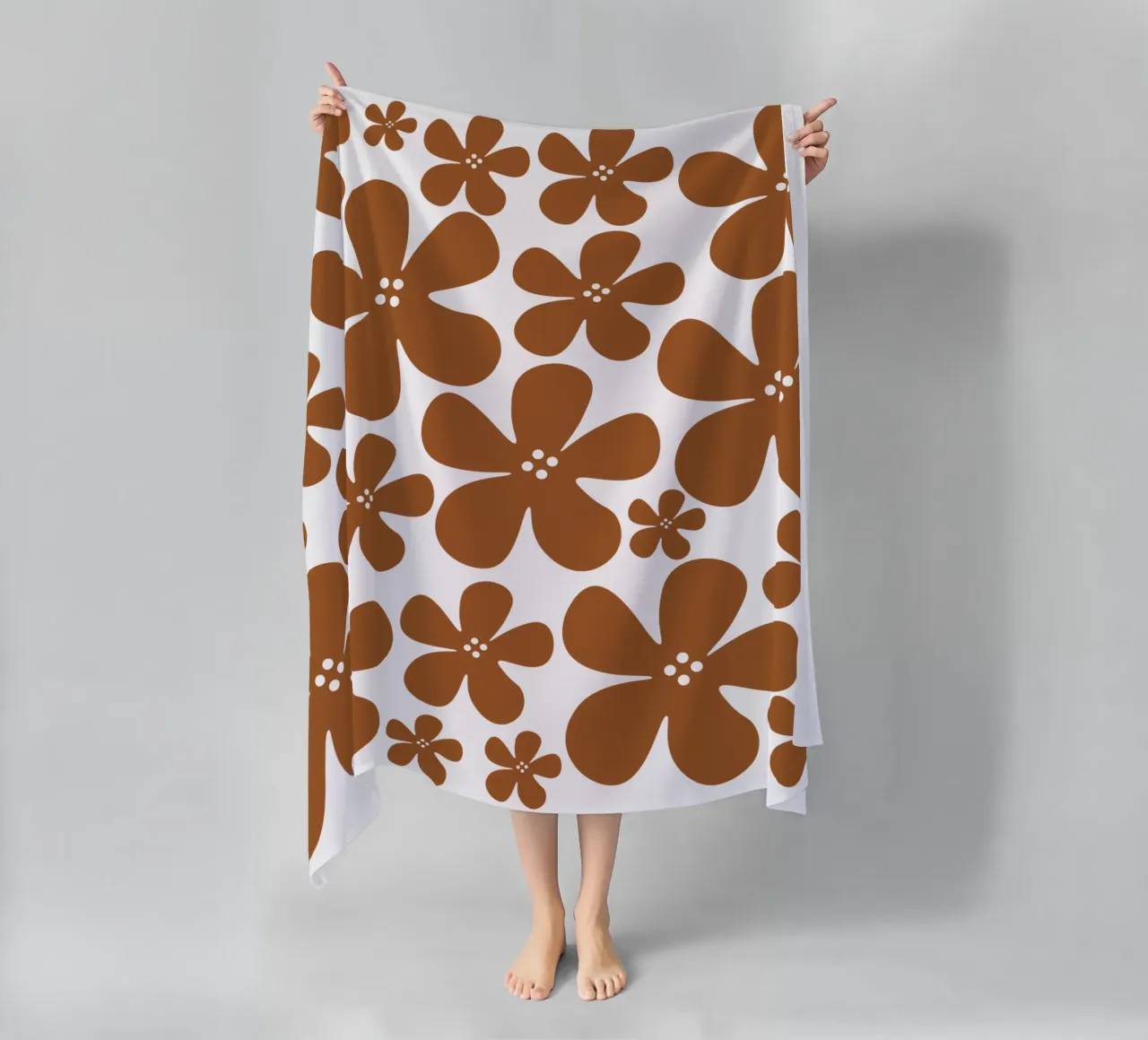 Brown flowers pattern telo mare da baobabprintstore