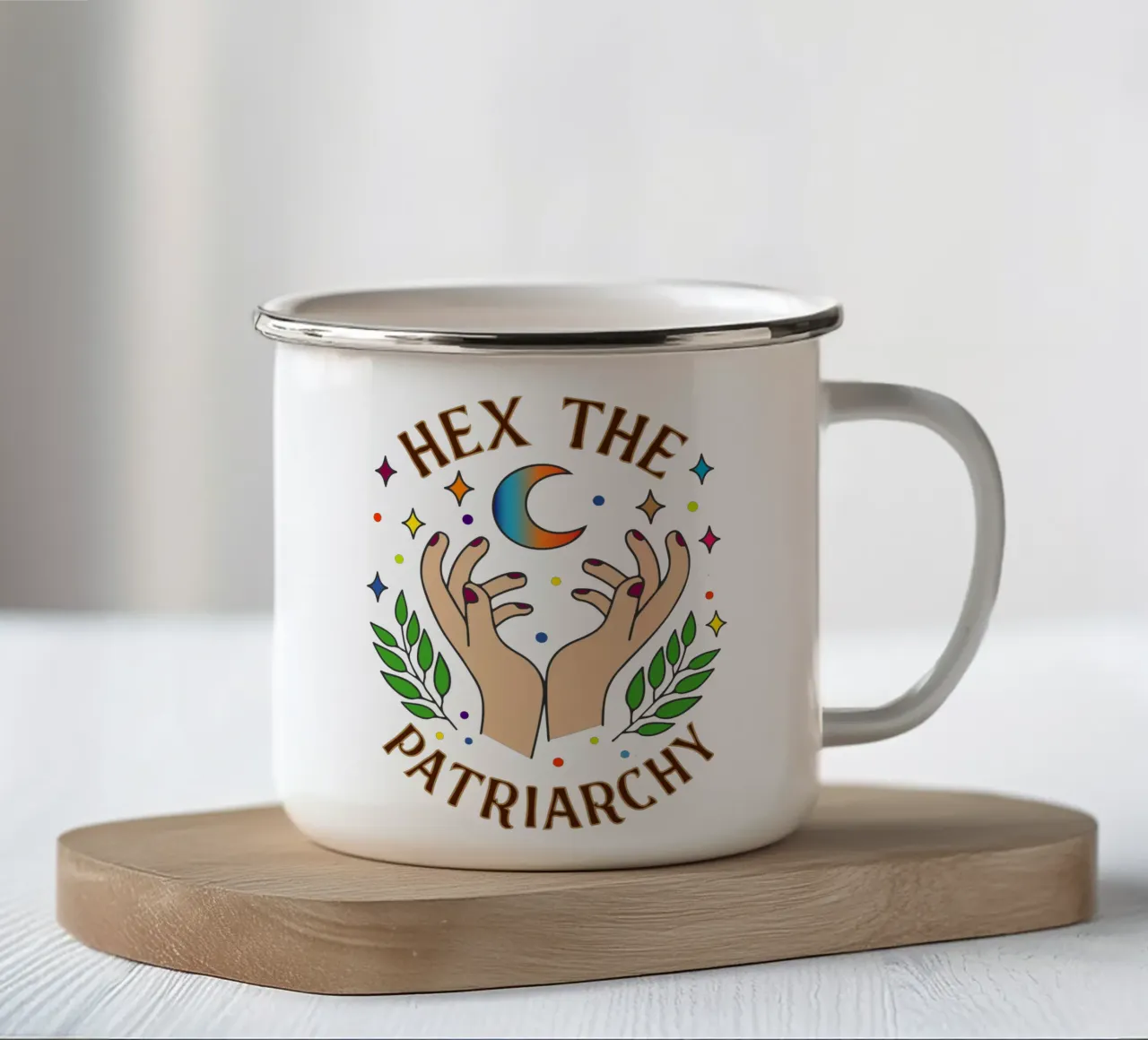hex the patriarchy art design tazza in smalto da ririedis