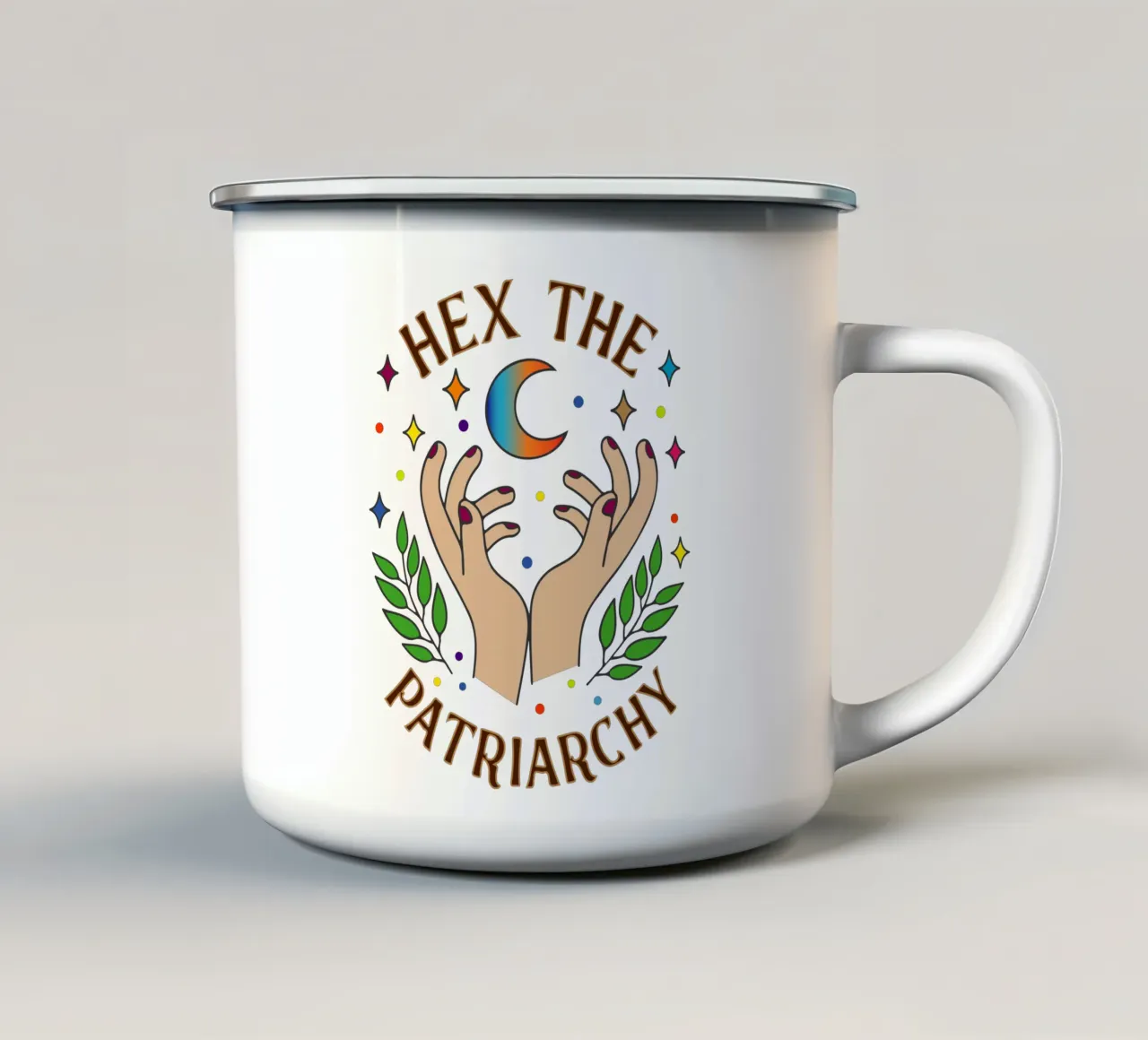 hex the patriarchy art design tazza in smalto da ririedis