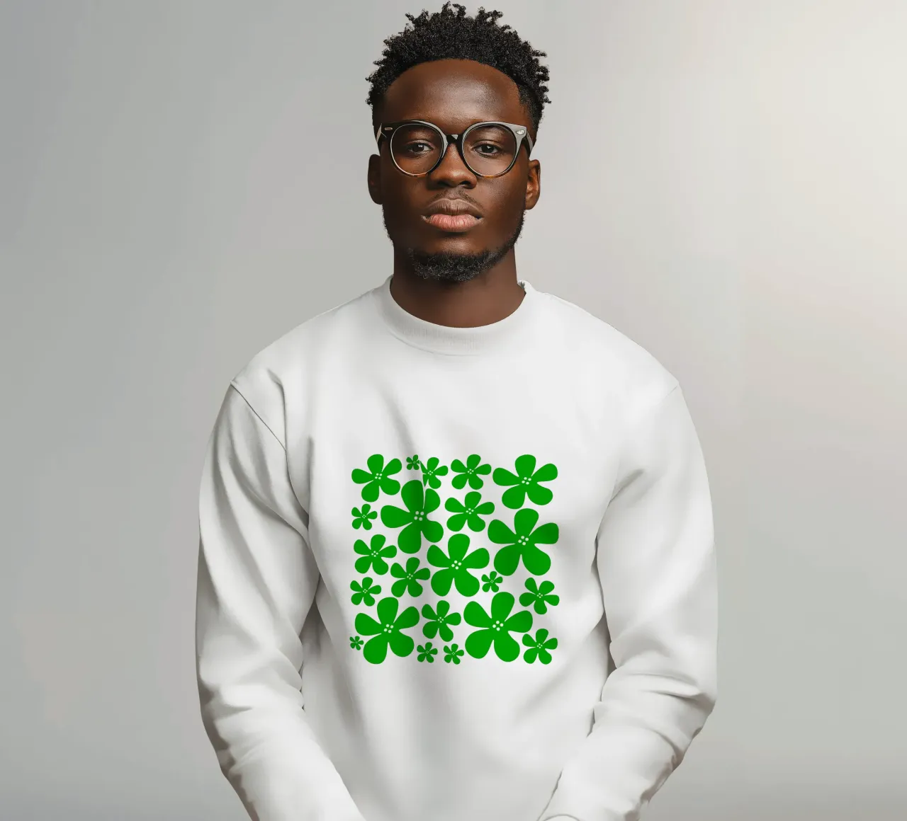 Green flowers pattern felpa da baobabprintstore