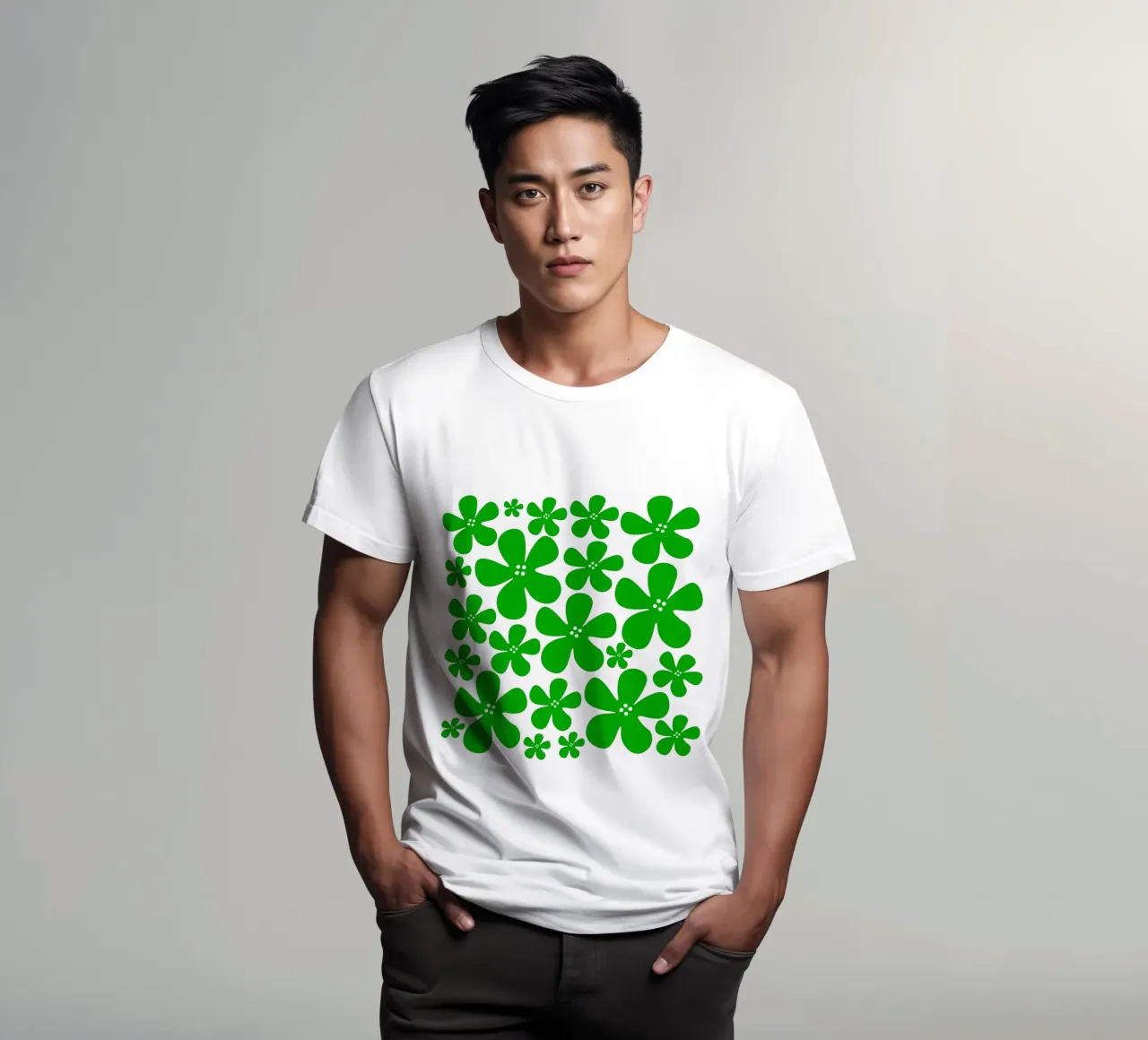 Green flowers pattern t-shirt by baobabprintstore