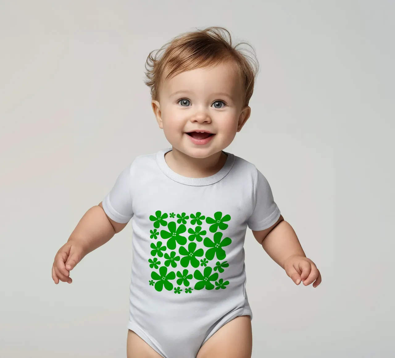 Green flowers pattern short-sleeve baby romper by baobabprintstore