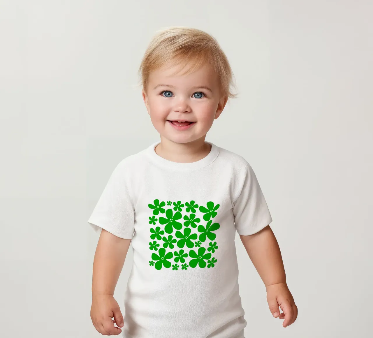 Green flowers pattern maglietta neonato da baobabprintstore