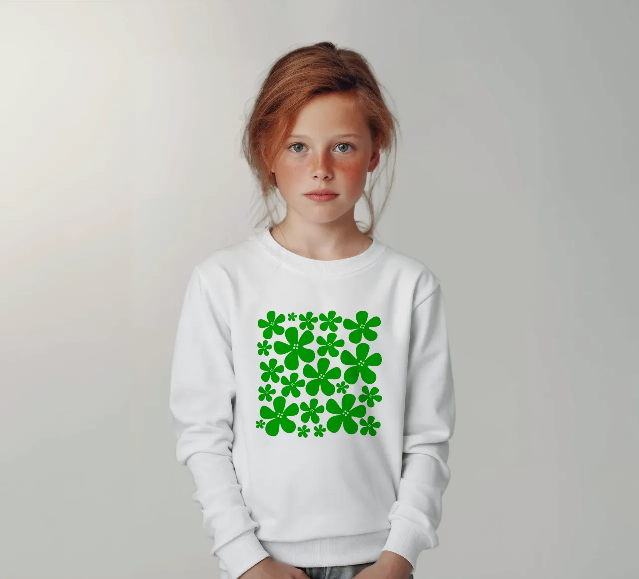 Green flowers pattern felpa bambino da baobabprintstore