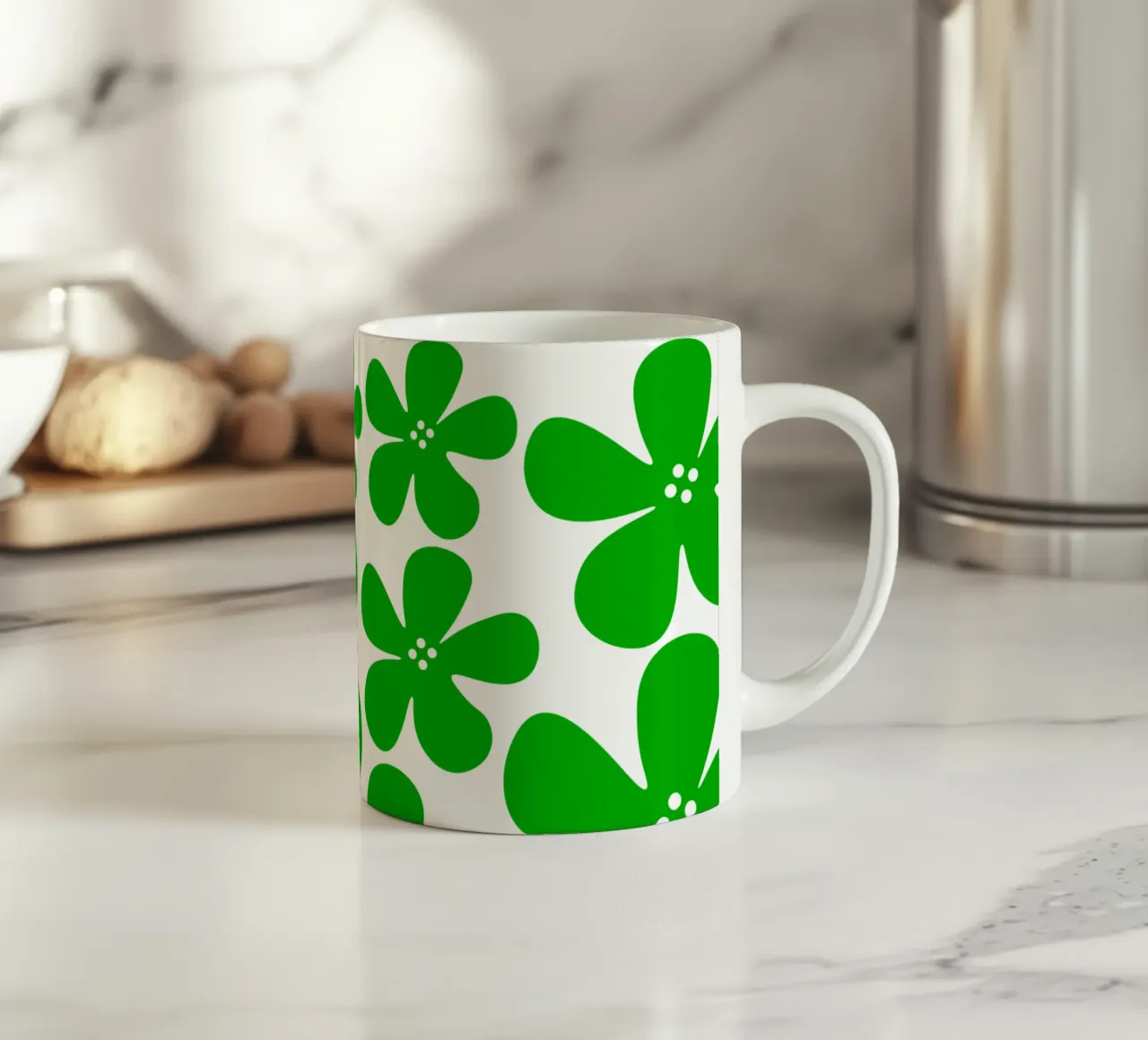 Green flowers pattern tazza in ceramica da baobabprintstore